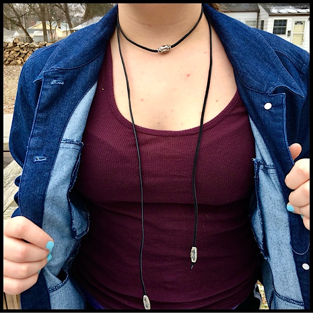 - Black Suede Silver Bead Wrap Choker Necklace! NEW!